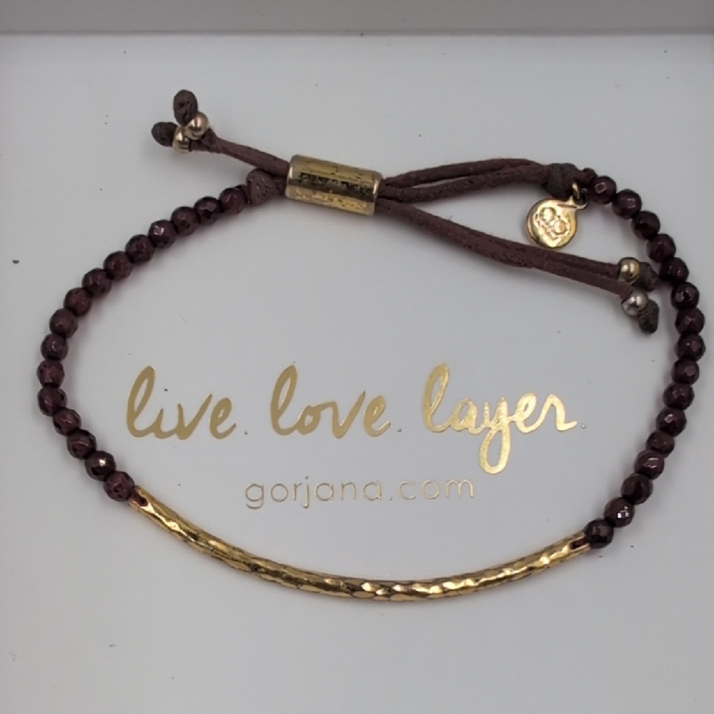Gorjana Gold Bar Bracelet with Brown Beaded Cord